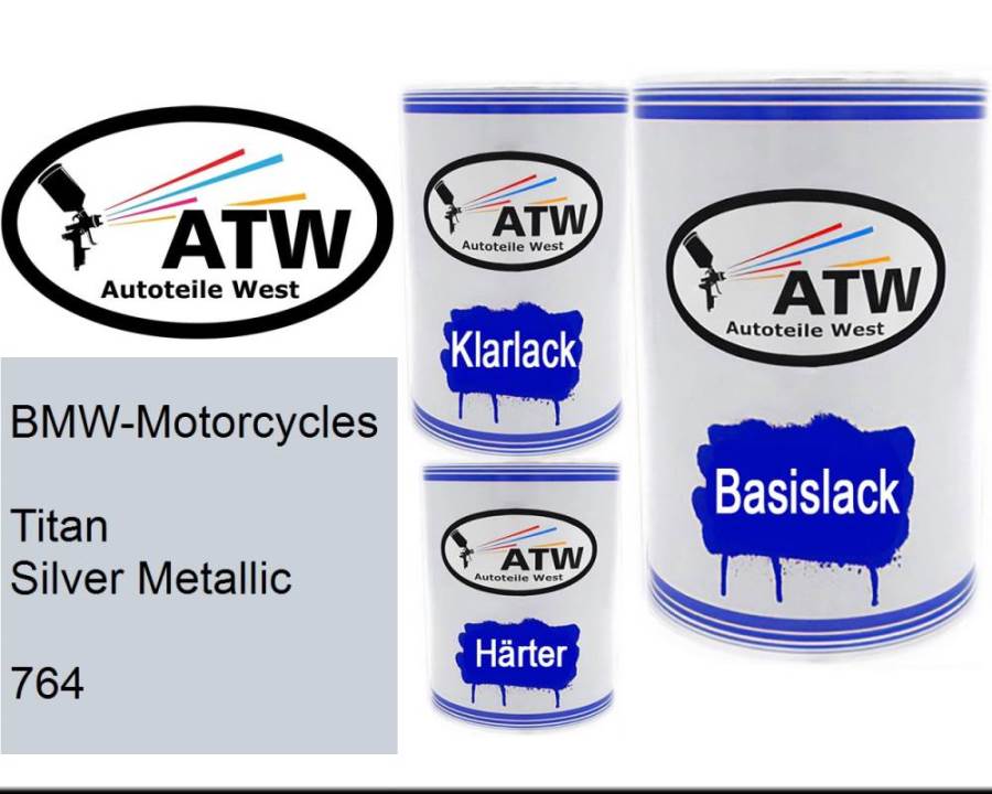 BMW-Motorcycles, Titan Silver Metallic, 764: 500ml Lackdose + 500ml Klarlack + 250ml Härter - Set, von ATW Autoteile West.